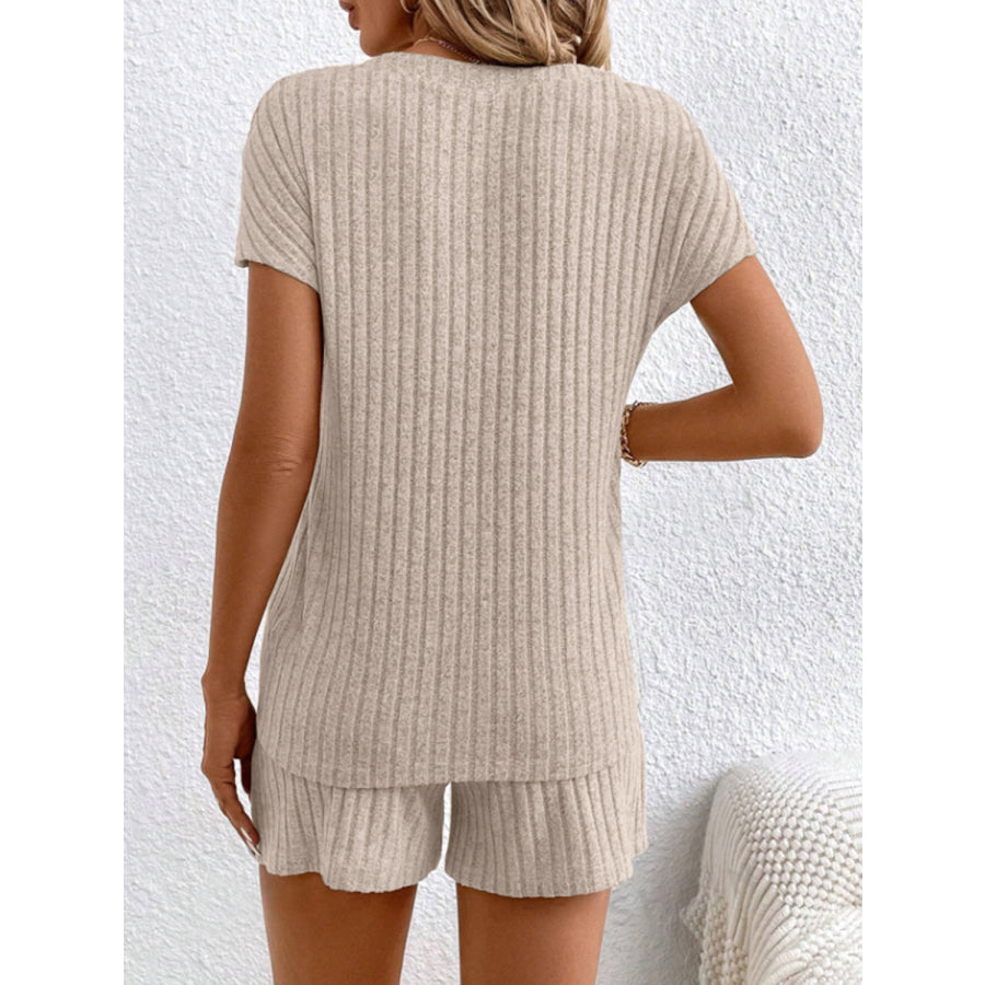 Ribbed V - Neck Top and Shorts Set Apparel and Accessories