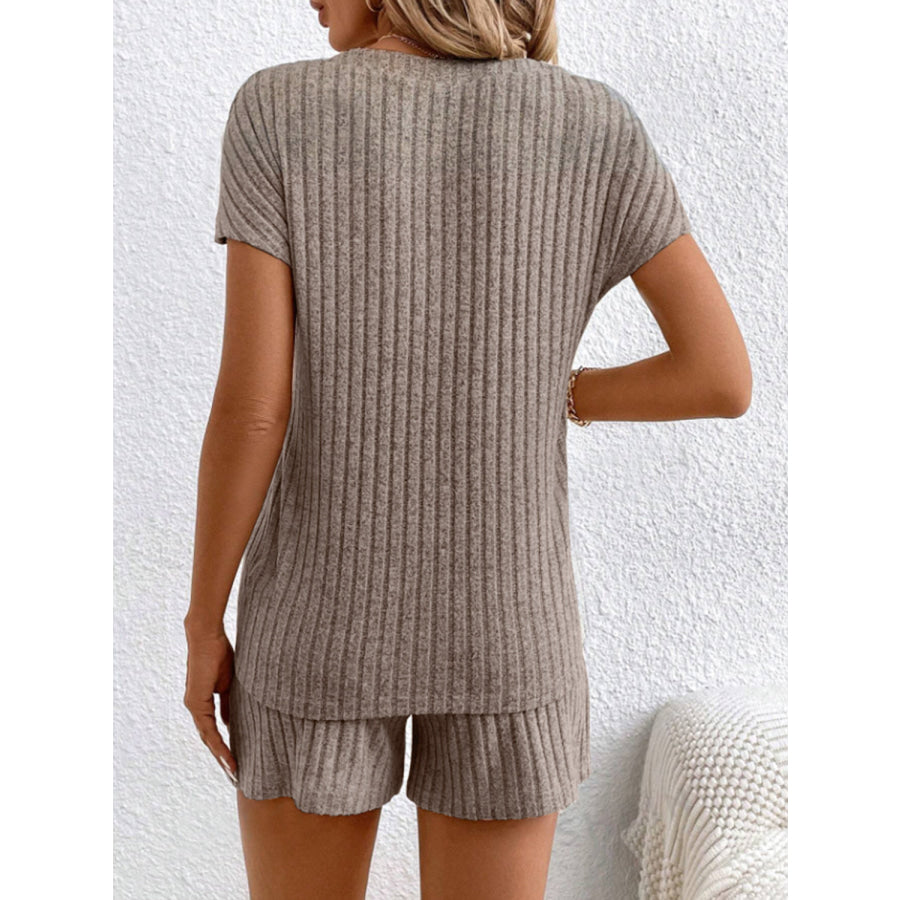 Ribbed V - Neck Top and Shorts Set Apparel and Accessories