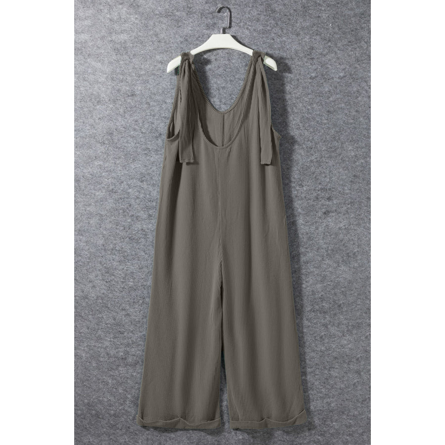 Ribbed V - Neck Wide Leg Jumpsuit with Pockets Apparel and Accessories