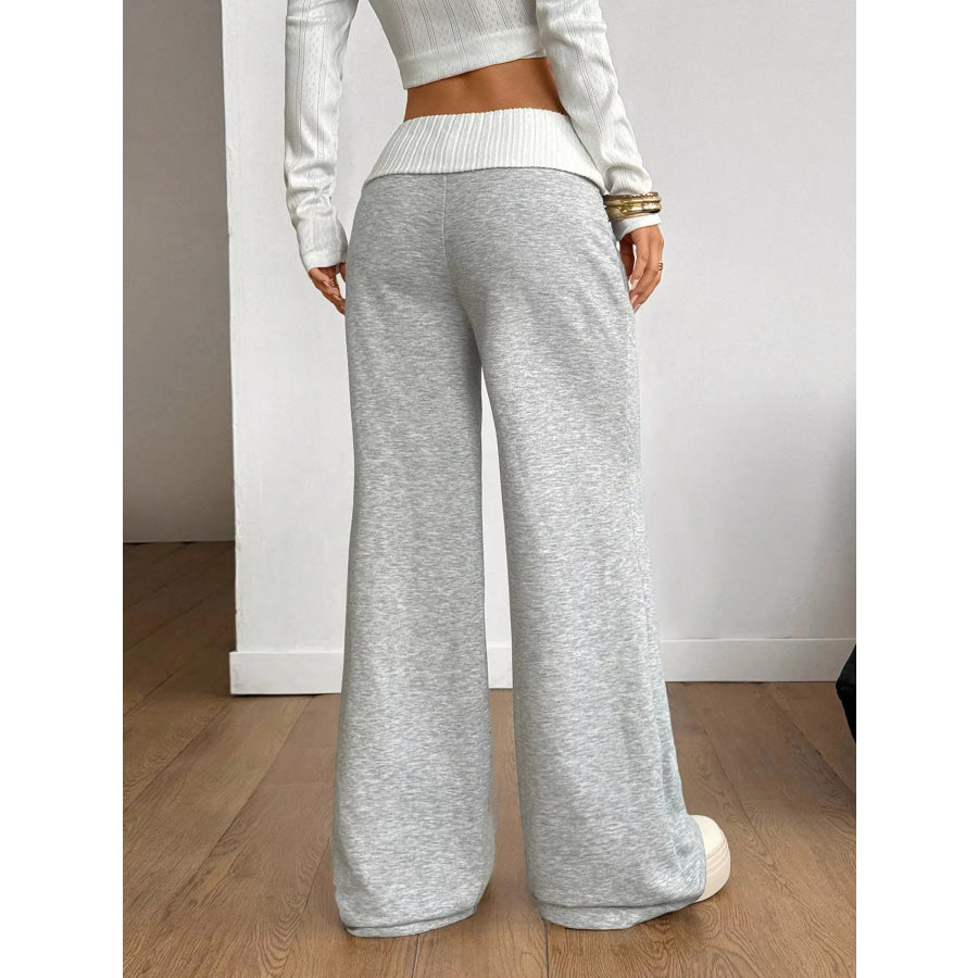 Ribbed Waistband Wide-Leg Pants Apparel and Accessories
