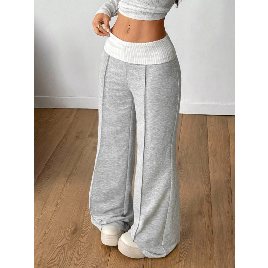 Ribbed Waistband Wide-Leg Pants Apparel and Accessories