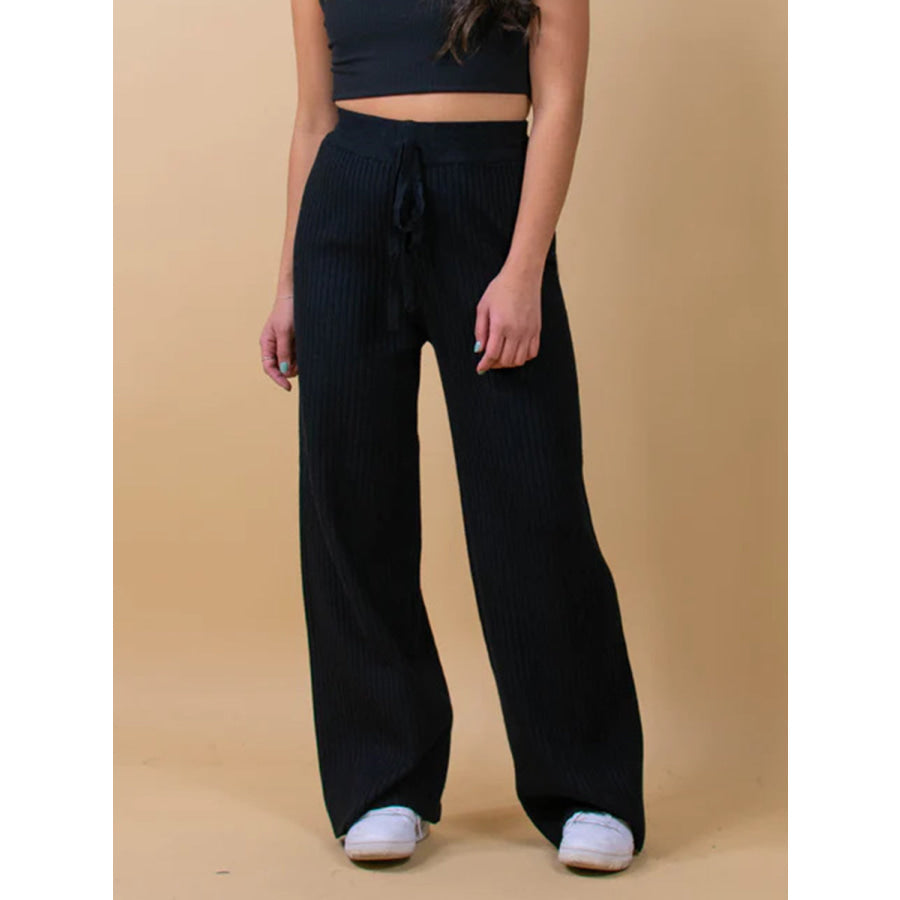 Ribbed Wide Leg Sweater Pants Black / S Apparel and Accessories