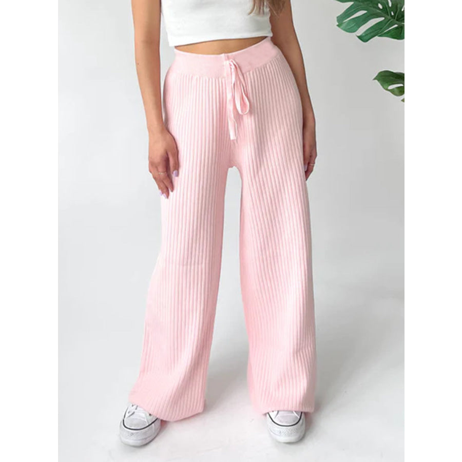 Ribbed Wide Leg Sweater Pants Blush Pink / S Apparel and Accessories