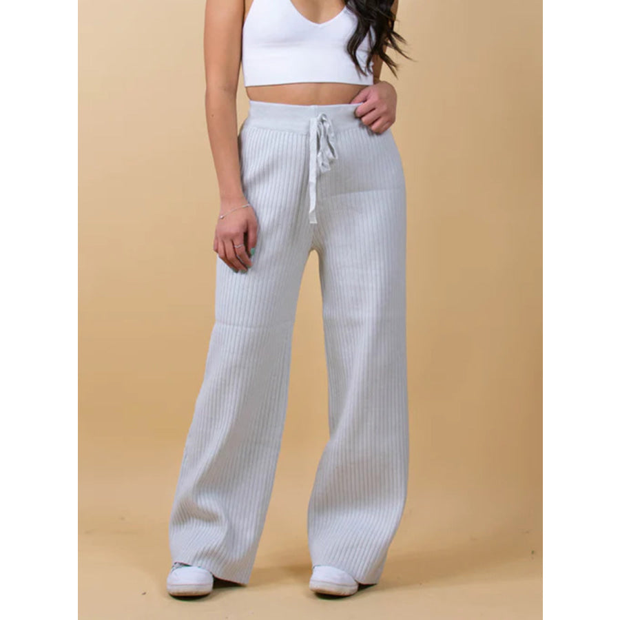 Ribbed Wide Leg Sweater Pants Light Gray / S Apparel and Accessories