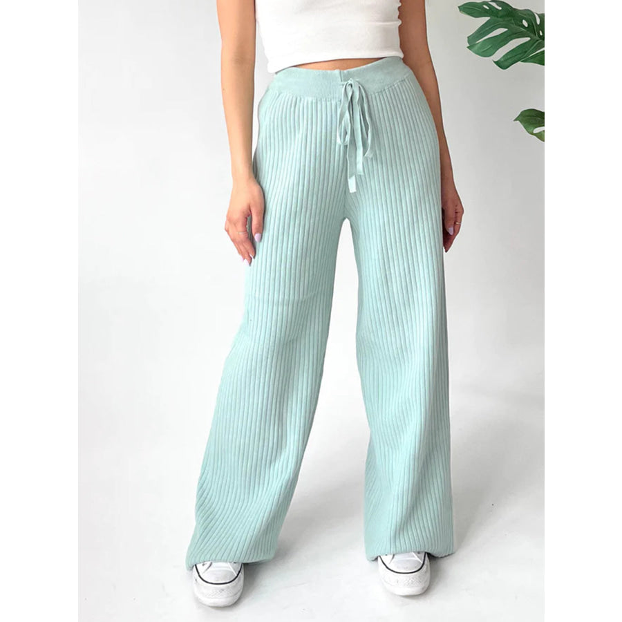 Ribbed Wide Leg Sweater Pants Mint Blue / S Apparel and Accessories