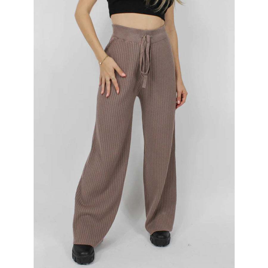 Ribbed Wide Leg Sweater Pants Taupe / S Apparel and Accessories