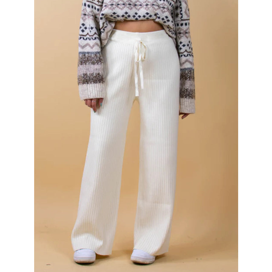 Ribbed Wide Leg Sweater Pants White / S Apparel and Accessories