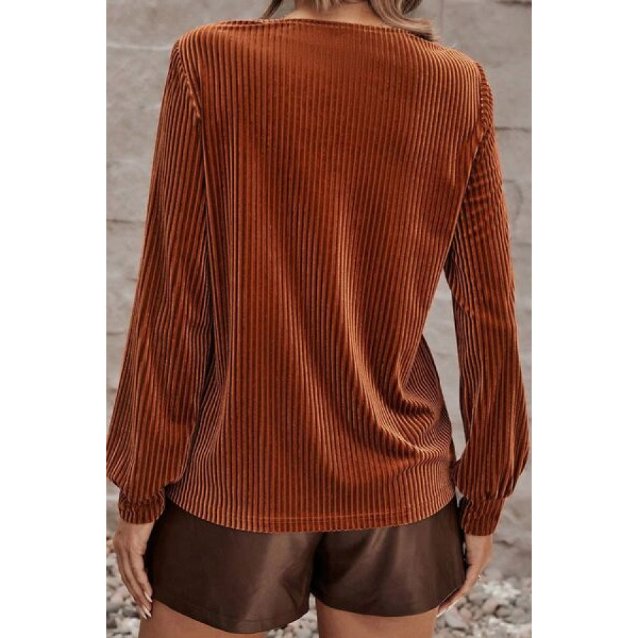 Ribbed Zip Up Long Sleeve T - Shirt Clothing