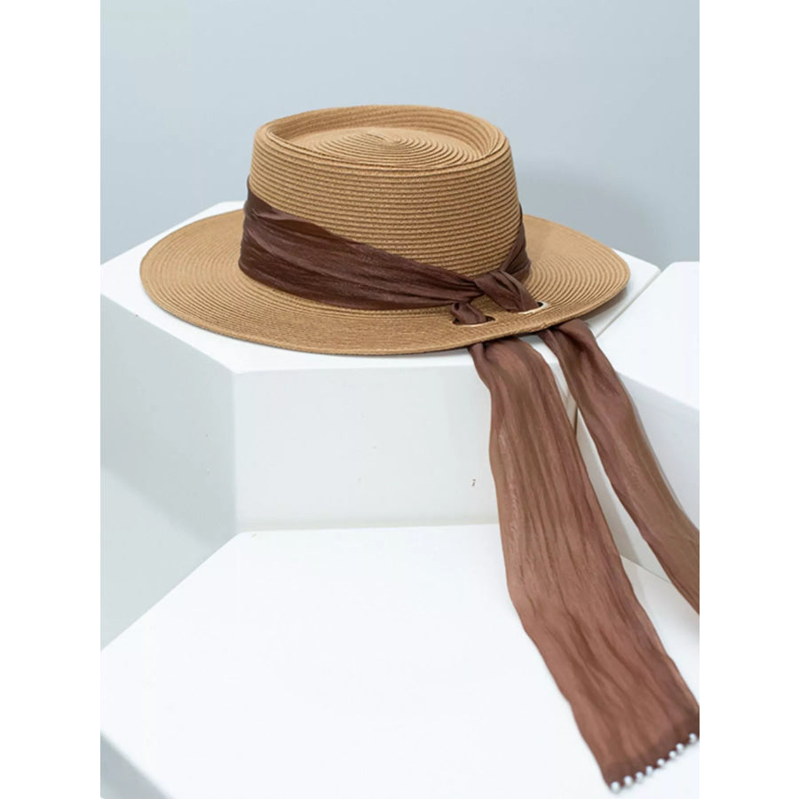 Ribbon Accent Straw Sun Hat Apparel and Accessories