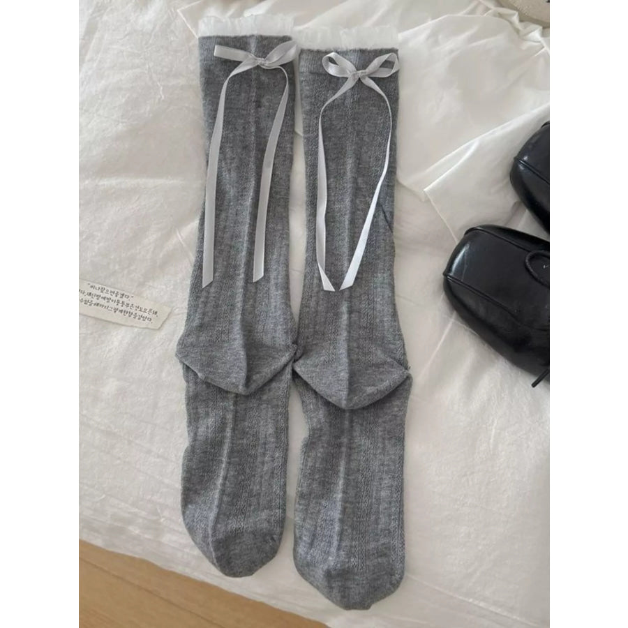 Ribbon Bow Detail Socks Dark Gray / One Size Apparel and Accessories