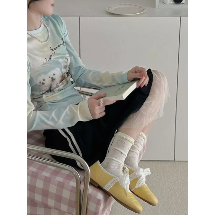 Ribbon Bow Knit Socks White / One Size Apparel and Accessories