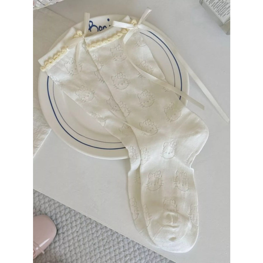 Ribbon Bow Knit Socks White / One Size Apparel and Accessories