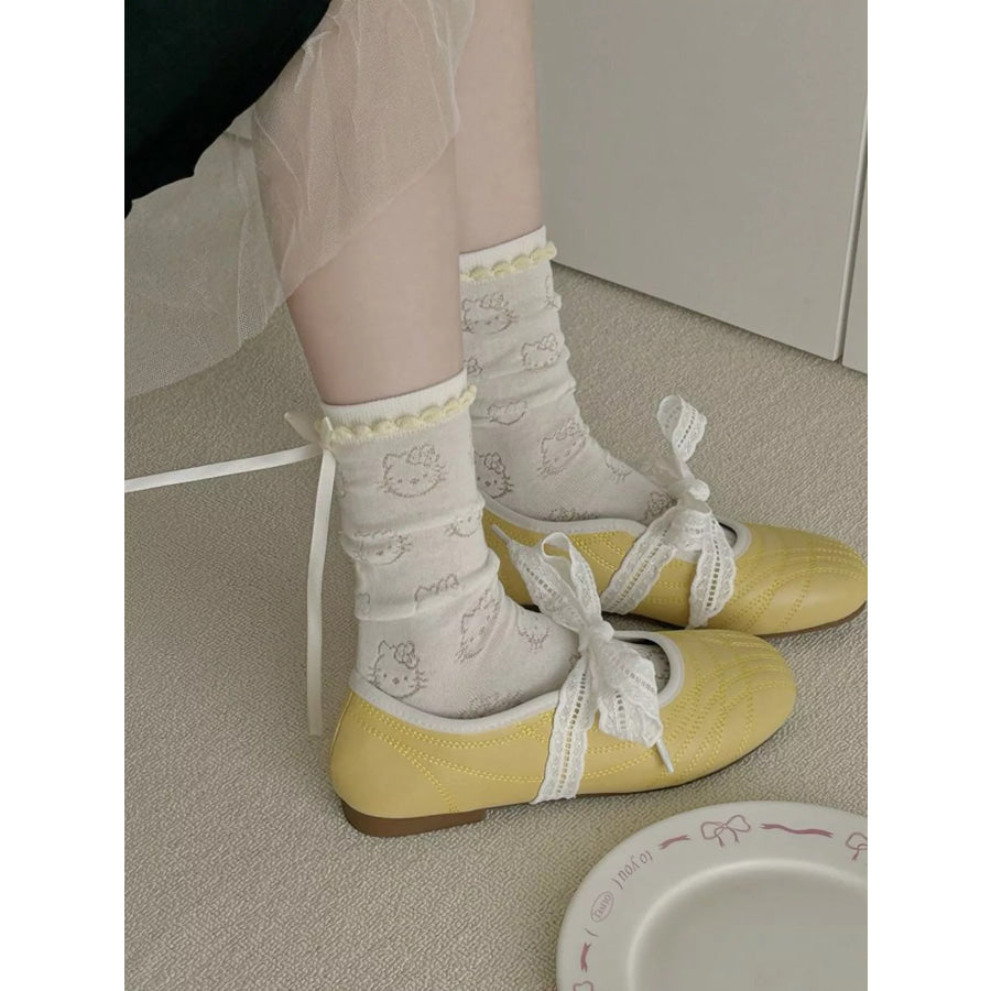 Ribbon Bow Knit Socks White / One Size Apparel and Accessories