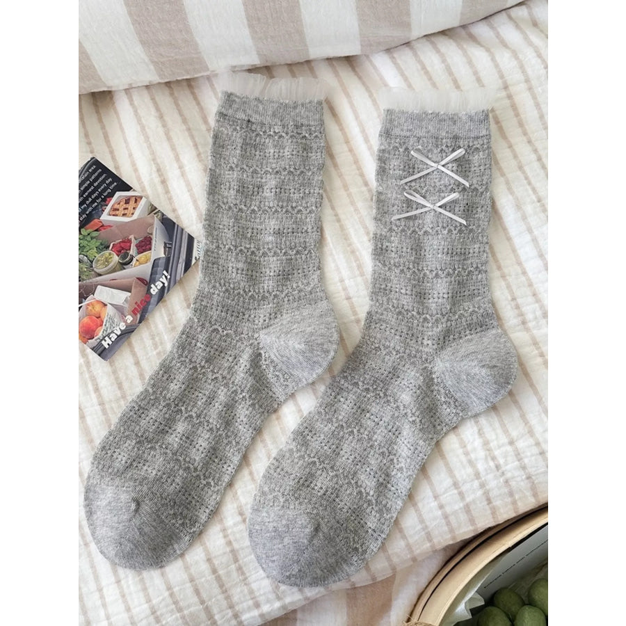 Ribbon Bows Socks Light Gray / One Size Apparel and Accessories