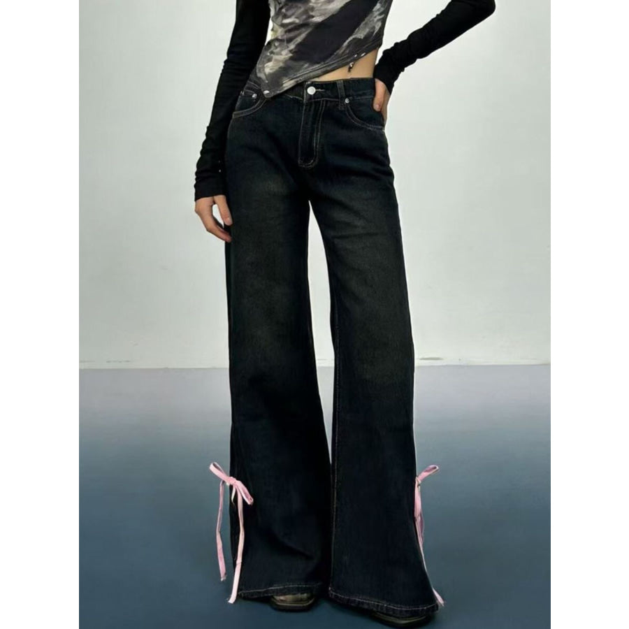 Ribbon Detail Flare Jeans Apparel and Accessories