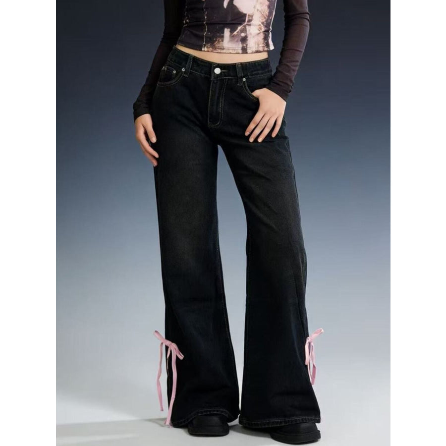 Ribbon Detail Flare Jeans Apparel and Accessories