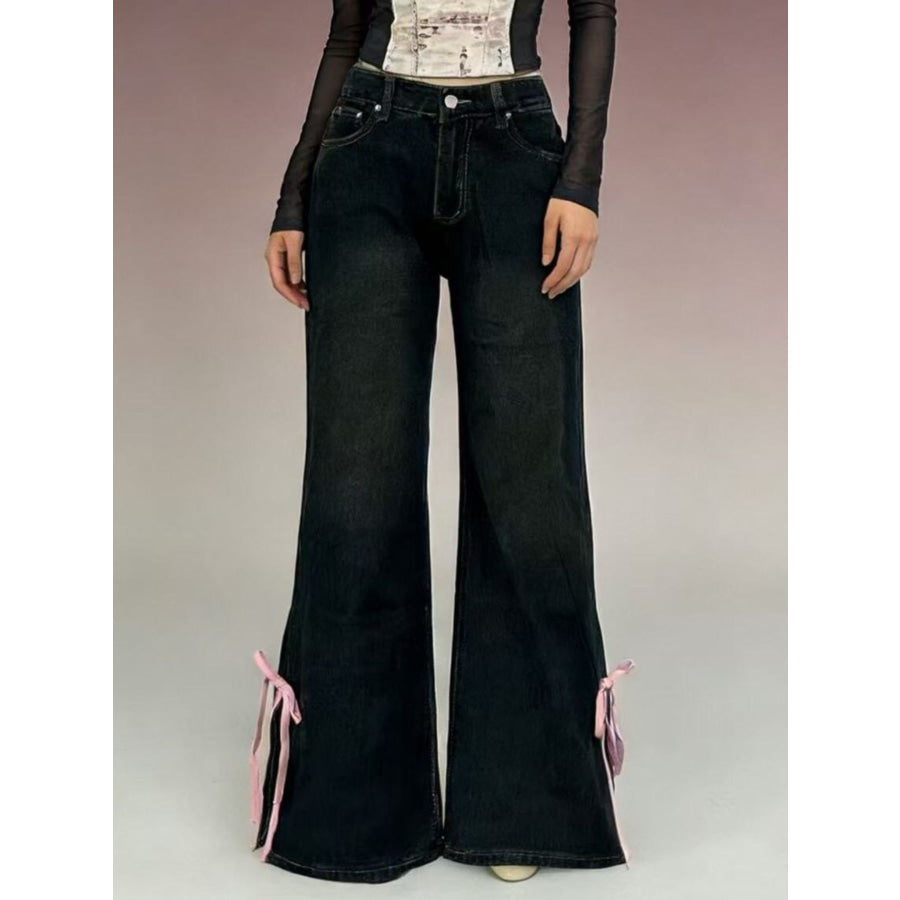 Ribbon Detail Flare Jeans Apparel and Accessories