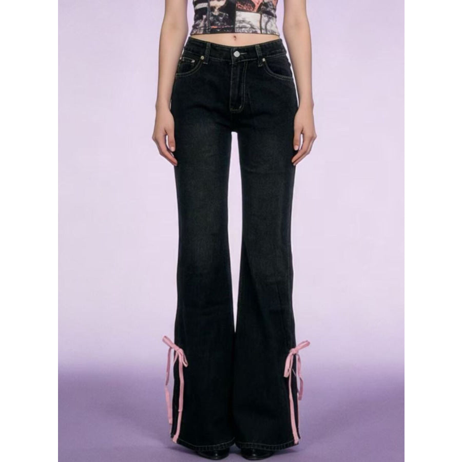 Ribbon Detail Flare Jeans Apparel and Accessories