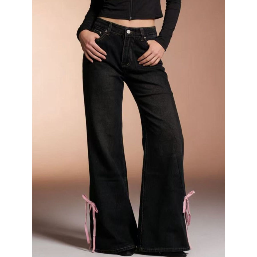 Ribbon Detail Flare Jeans Apparel and Accessories