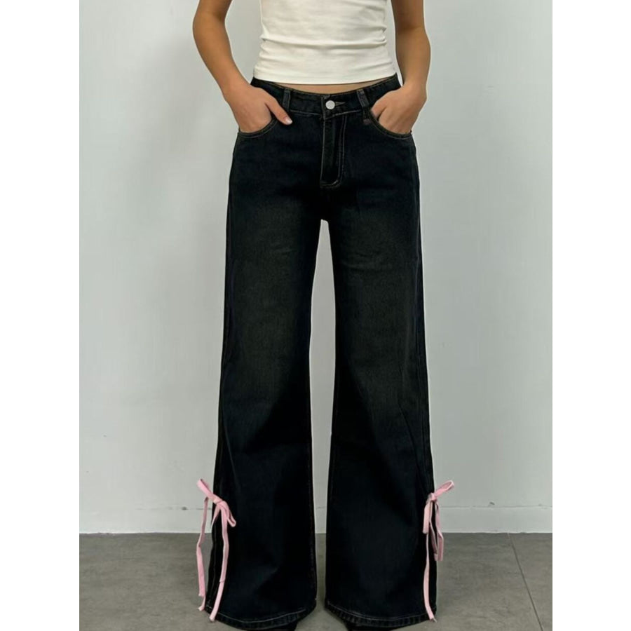 Ribbon Detail Flare Jeans Apparel and Accessories
