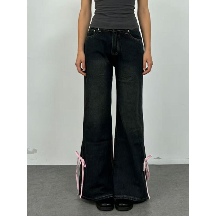 Ribbon Detail Flare Jeans Apparel and Accessories