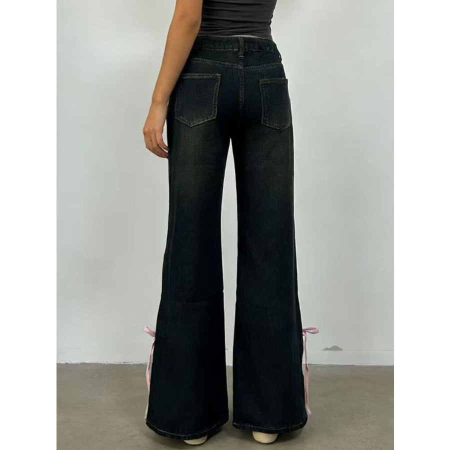 Ribbon Detail Flare Jeans Apparel and Accessories