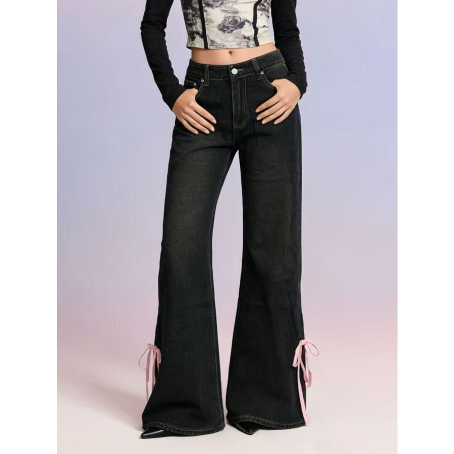 Ribbon Detail Flare Jeans Dark / S Apparel and Accessories