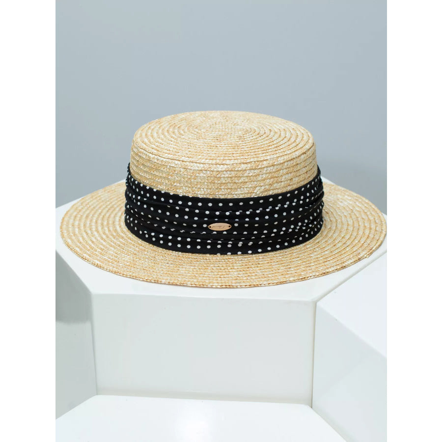Ribbon Straw Boater Hat Black / One Size Apparel and Accessories