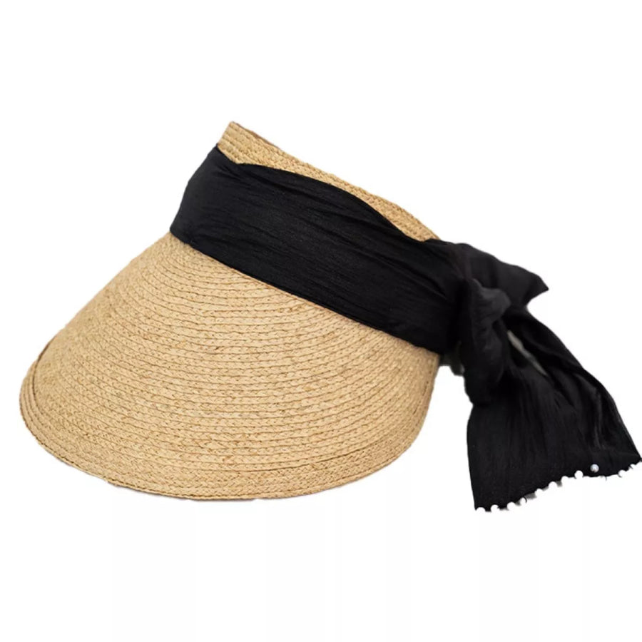Ribbon-Tie Straw Visor Sun Hat Apparel and Accessories