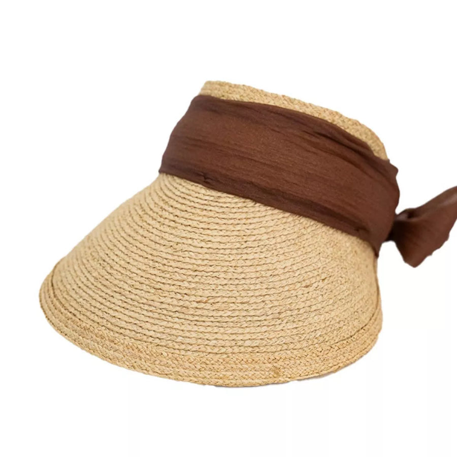 Ribbon-Tie Straw Visor Sun Hat Apparel and Accessories