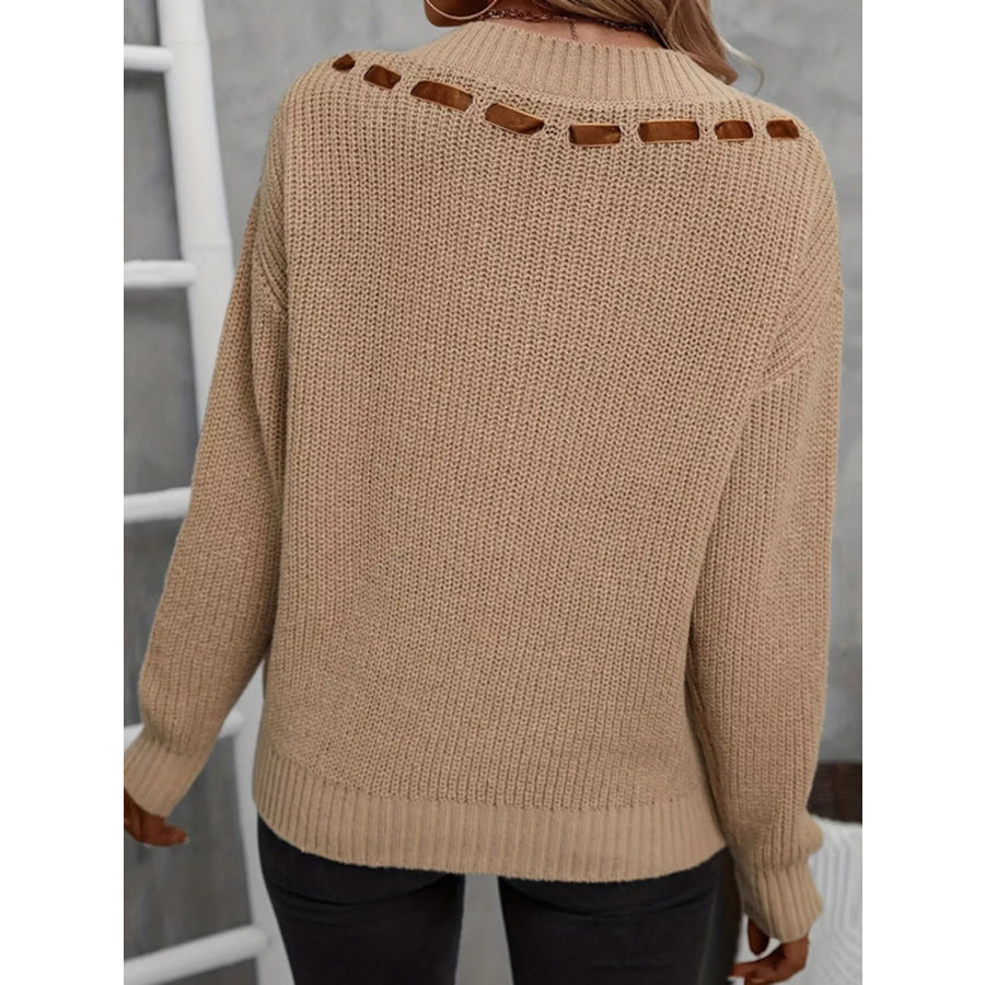 Ribbon Tie V-Neck Sweater Apparel and Accessories