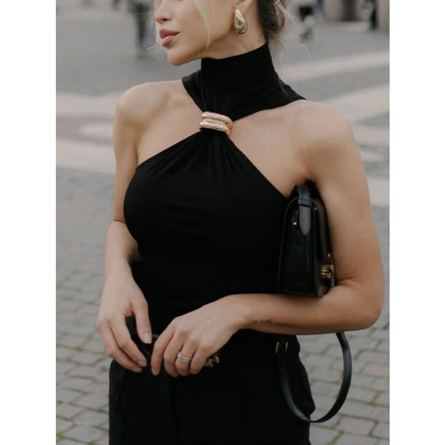 Ring Detail Turtleneck Tank Black / S Apparel and Accessories