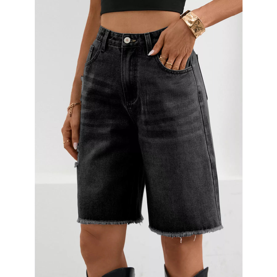 Ripped Frayed Hem Denim Shorts Apparel and Accessories