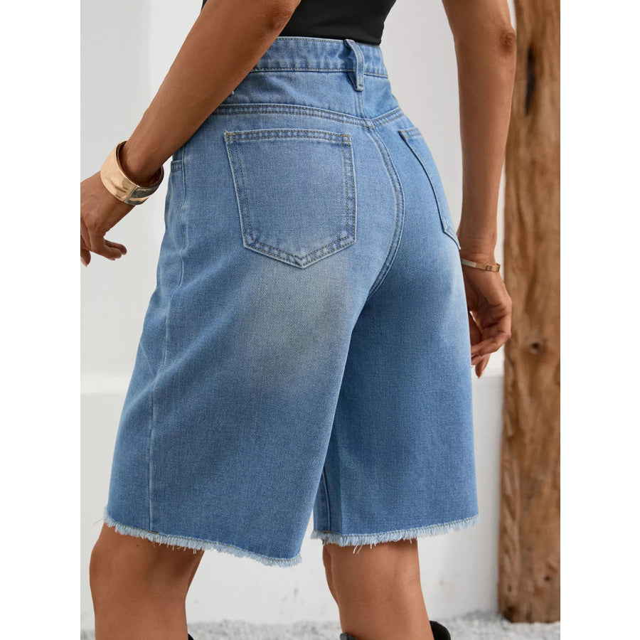 Ripped Frayed Hem Denim Shorts Light Blue / S Apparel and Accessories
