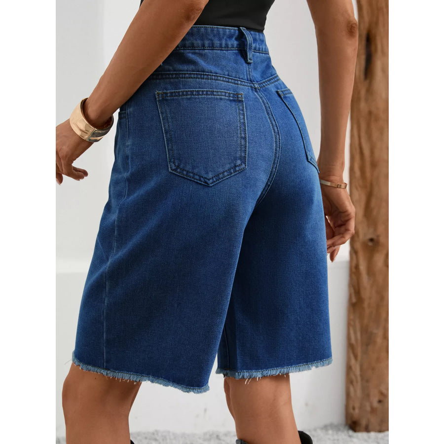 Ripped Frayed Hem Denim Shorts Apparel and Accessories