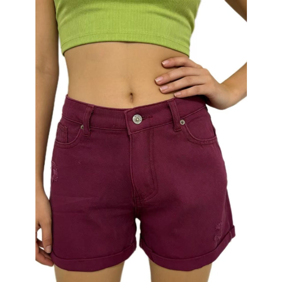 Ripped High-Waisted Denim Shorts Plum Purple / XS Apparel and Accessories