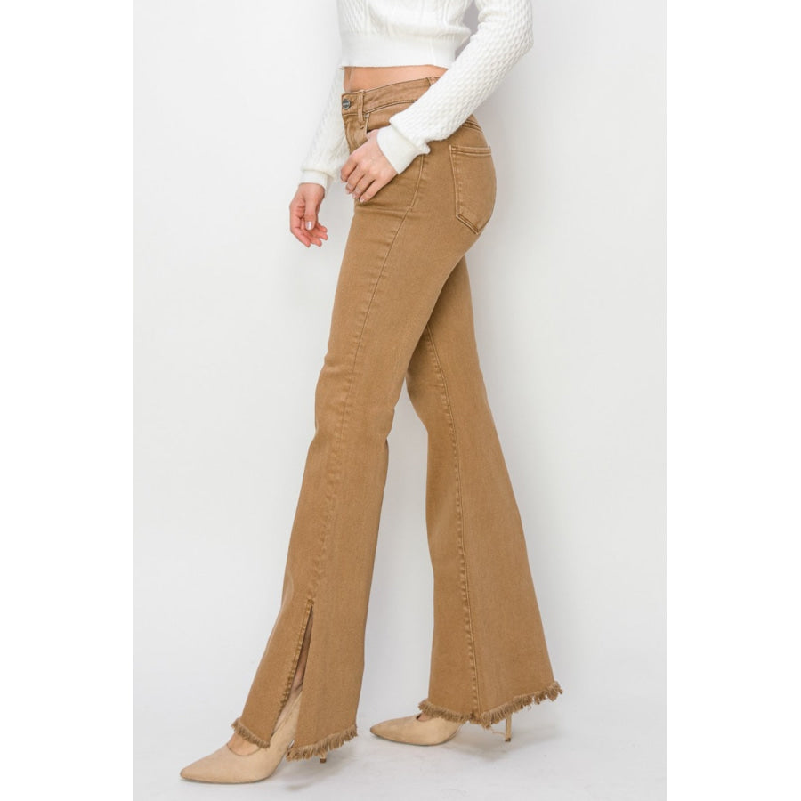 RISEN Bailey Full Size High Waist Side Slit Flare Jeans Apparel and Accessories