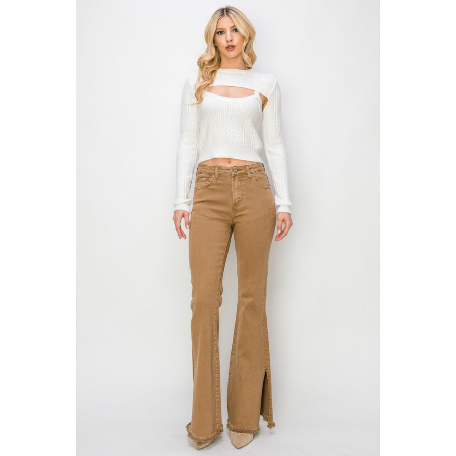 RISEN Bailey Full Size High Waist Side Slit Flare Jeans Apparel and Accessories