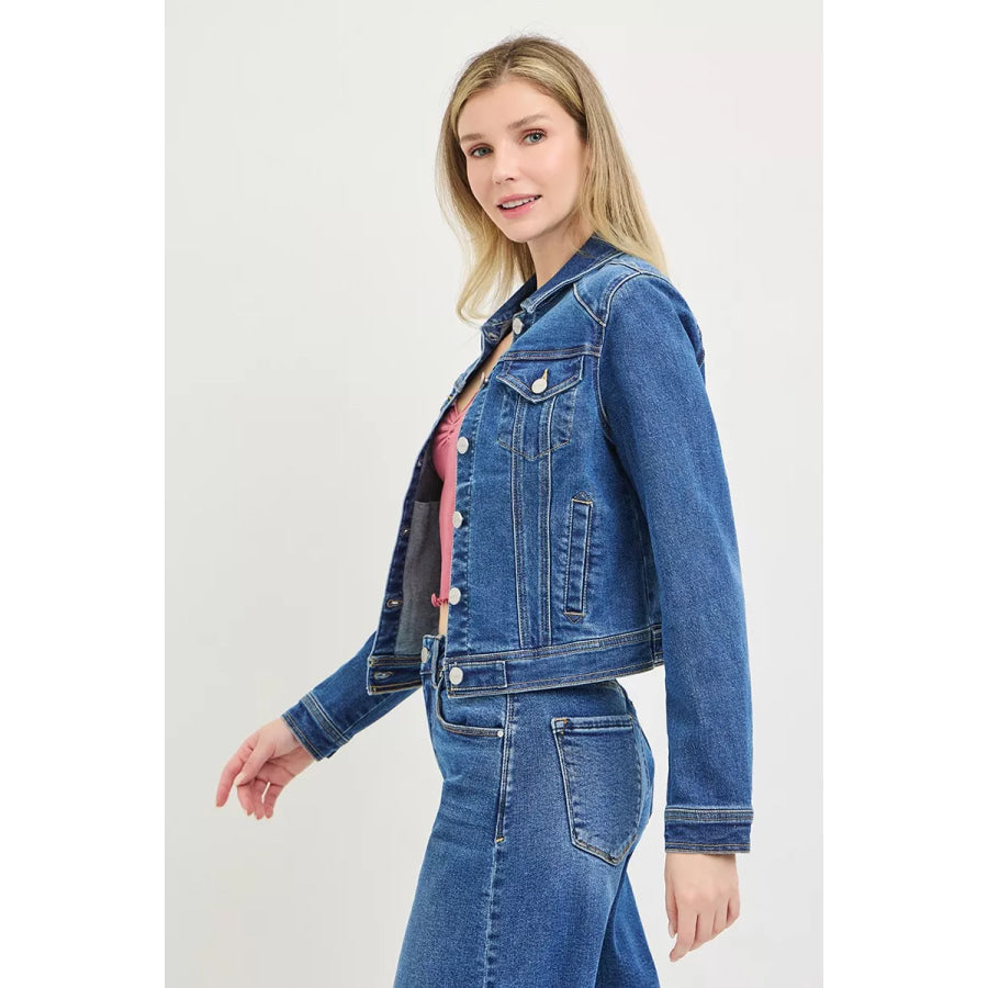RISEN Basic Fitted Button Down Denim Jacket Apparel and Accessories