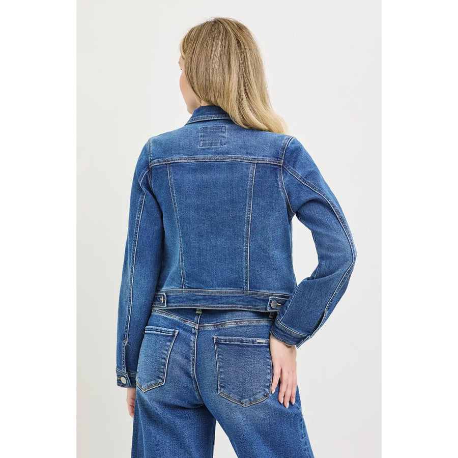 RISEN Basic Fitted Button Down Denim Jacket Apparel and Accessories