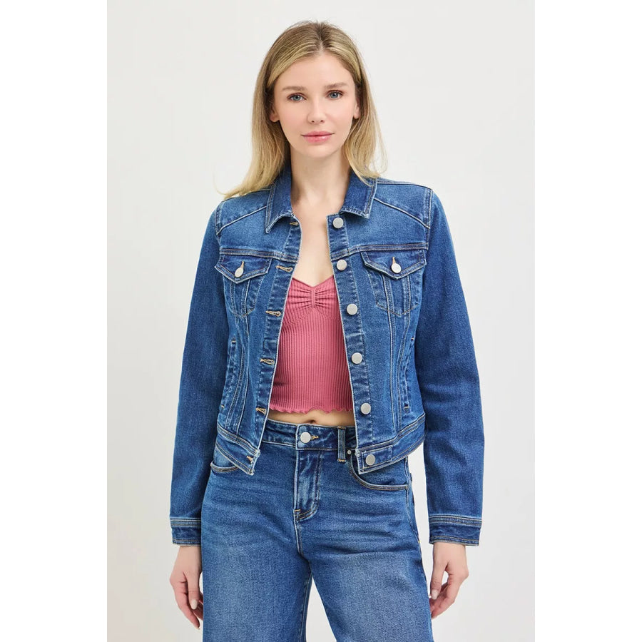 RISEN Basic Fitted Button Down Denim Jacket Apparel and Accessories
