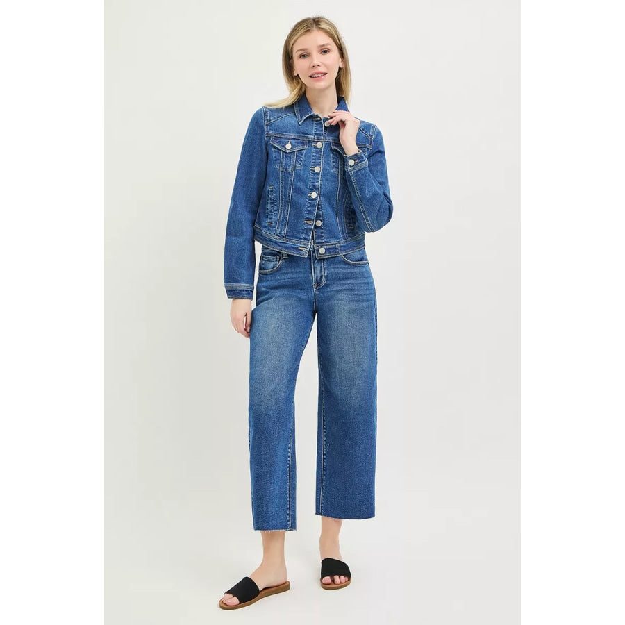 RISEN Basic Fitted Button Down Denim Jacket Apparel and Accessories