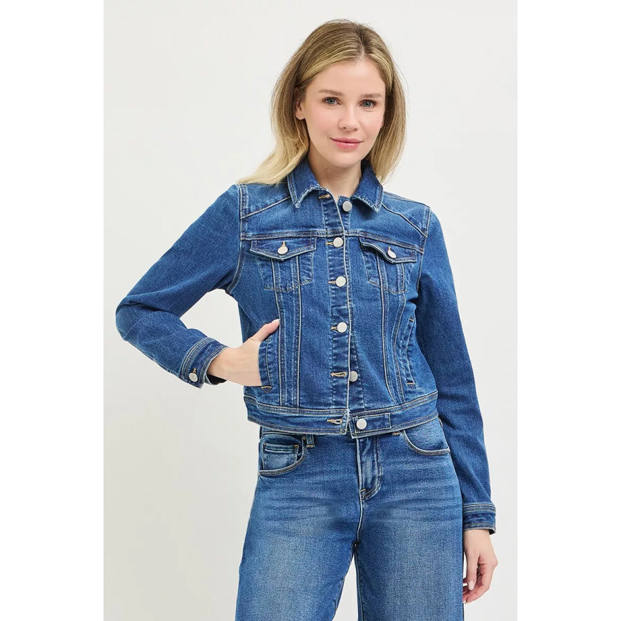 RISEN Basic Fitted Button Down Denim Jacket MEDIUM / S Apparel and Accessories