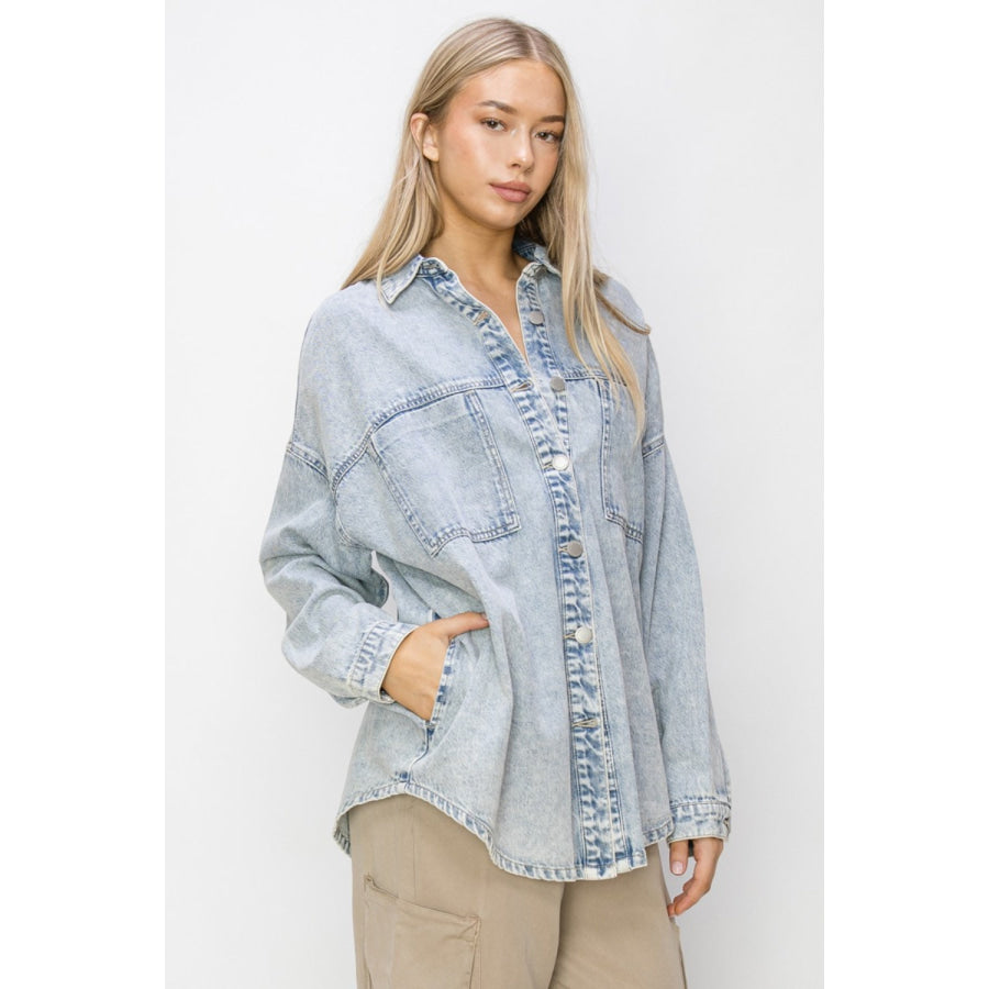 RISEN Button Up Long Sleeve Shacket Apparel and Accessories