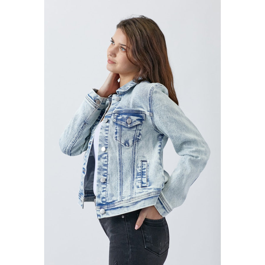 RISEN Button Up Washed Denim Jacket Apparel and Accessories