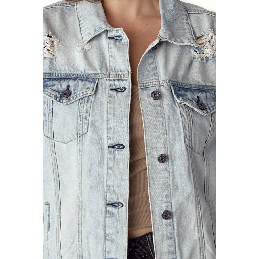 RISEN Distressed Button Up Jacket Apparel and Accessories