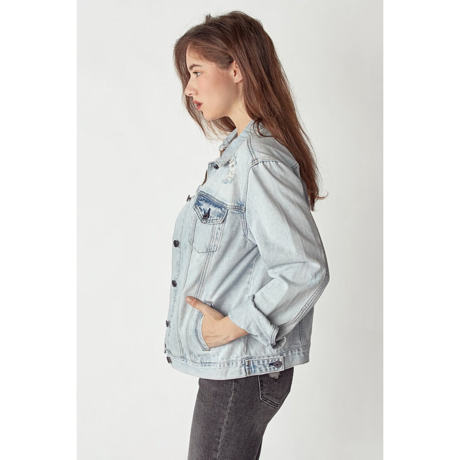 RISEN Distressed Button Up Jacket Apparel and Accessories