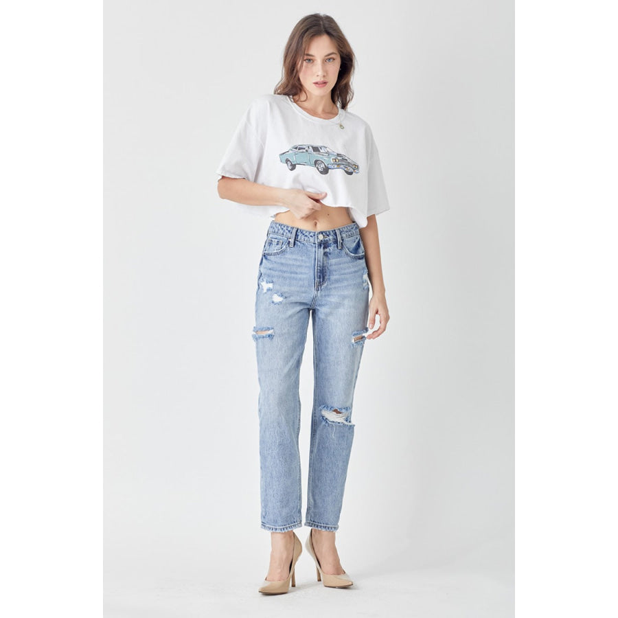 RISEN Distressed Slim Cropped Jeans Apparel and Accessories