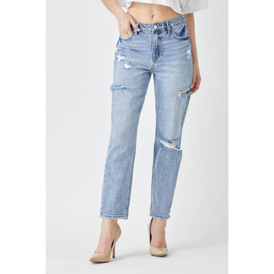 RISEN Distressed Slim Cropped Jeans Apparel and Accessories