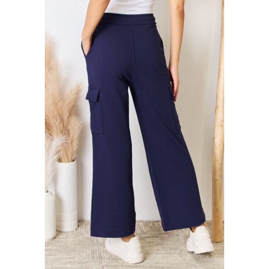 RISEN Drawstring Relaxed Cargo Wide Leg Pants Navy / S Apparel and Accessories